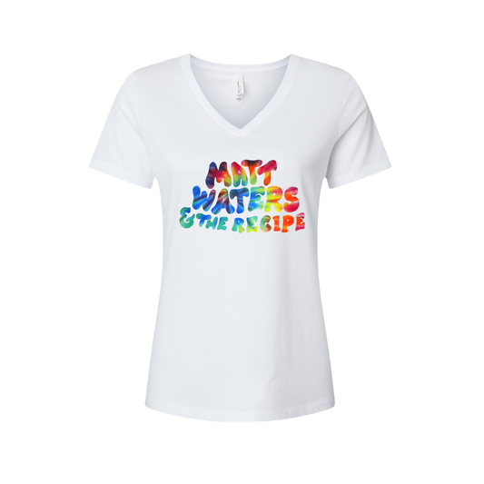 "Matt Waters & the Recipe" Tie Dye - Women’s Relaxed Heather CVC V-Neck Tee
